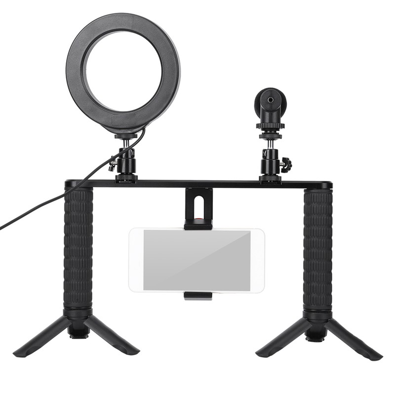 PULUZ Rabbit Cage Tripod Metal Mount with Ring Light Mic