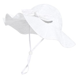 Baby Girl Sun Hat with UPF 50+ Outdoor Adjustable Beach Hat with Wide Brim Bucket Hats (0-6 Months) Beige White