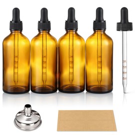 4 oz Dark Amber Glass Dropper Bottles with Measured Dropper, 4 Pack- 120ml Thick Tincture Bottle with Measurement Eye Droppers, Leakproof Essential Oils Bottle for Health, Personal Care & Beauty