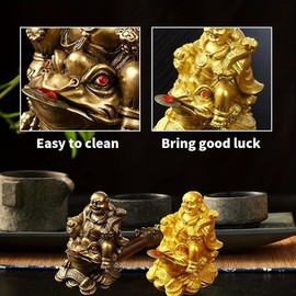 1pc Feng Shui Laughing Buddha Statue - Attract Wealth & Happiness - Wealthy Toad on Money Frog Design - Perfect Car & Home Decor for Chinese New Year - Eye-Catching Prosperity Charm - Color: bronze