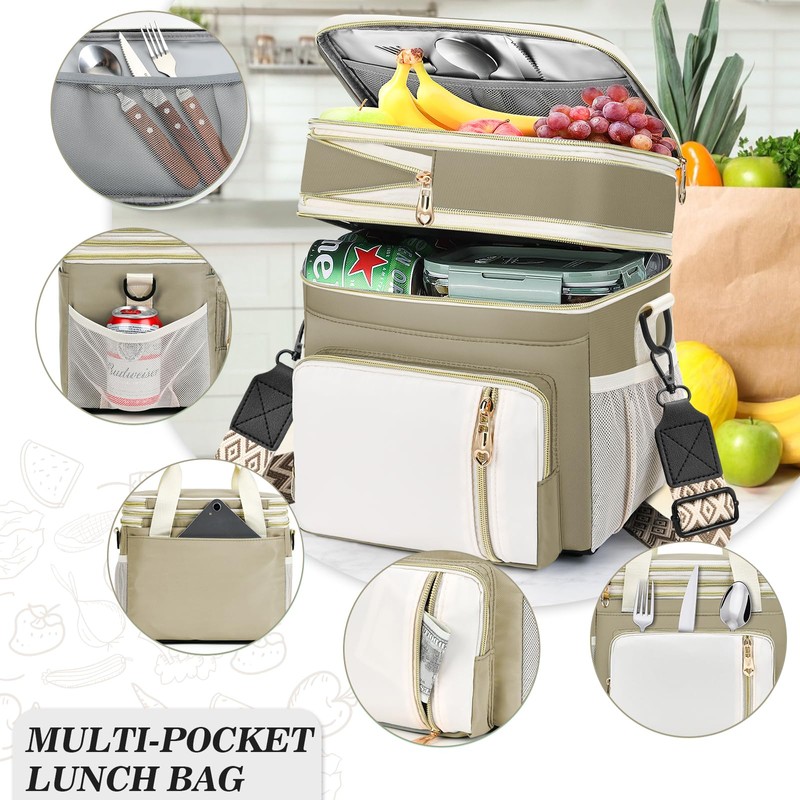 LOKASS Lunch Box for Women/Men-16L-Insulated Lunch Bag, Expandable Double-layer Leakproof
