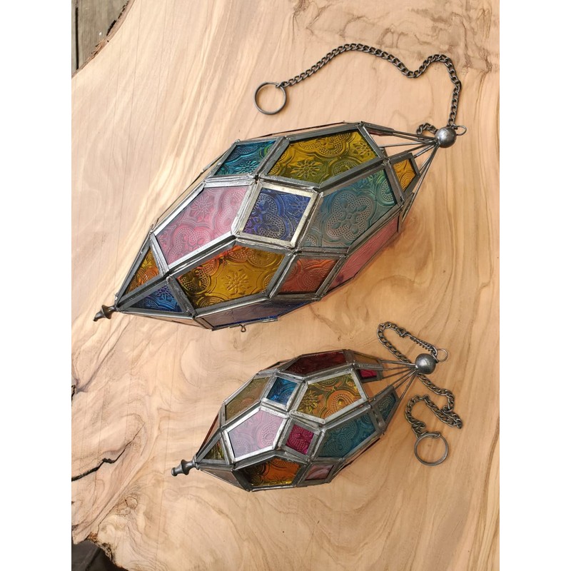 Moroccan Style Hanging Glass Tealight Lantern (Medium Purple/Pink)
