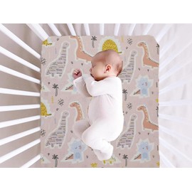 Baby Fitted Sheet Children's Fitted Sheet Pack of 2, 70 x 140 cm Baby Fitted Sheet for Boys, Soft Microfibre Fitted Sheet for Baby Cot (One Whale Mum + Dinosaur)