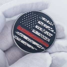 Thin Red Line American Flag Firefighter Challenge Coin Fireman Prayer Coin Collect (Pack of 3)