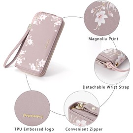 Pomelo Best Women's Large Purse in Long Format Flowers Embossing Zip Wallet with RFID Blocking and Many Compartments, Pink Purple, Classic