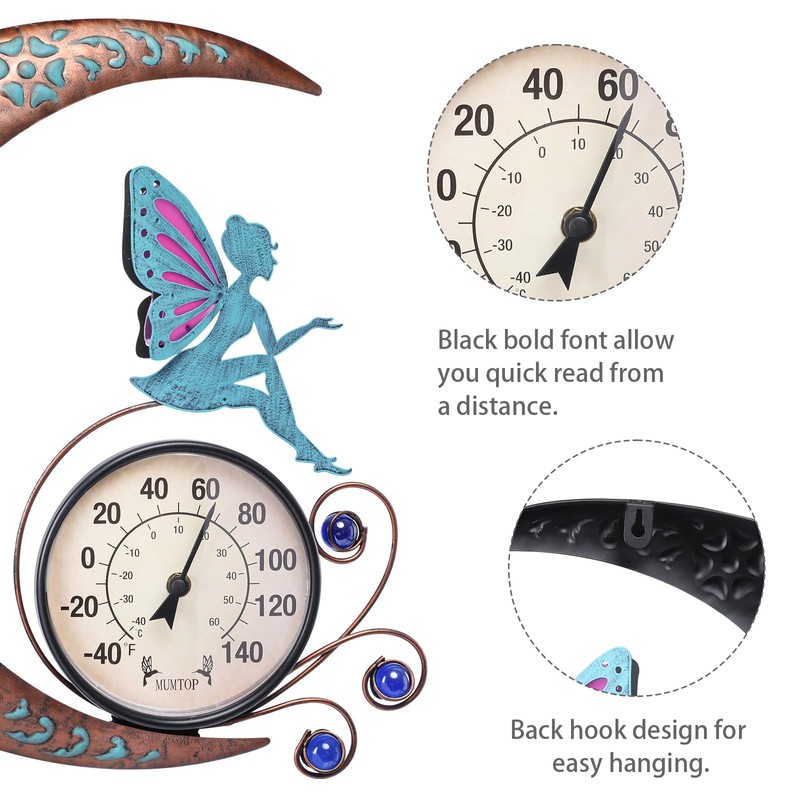 MUMTOP 16 Inch Fairy Indoor Outdoor Thermometer, Large Number Decorative