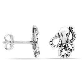 LeCalla 925 Sterling Silver Stud Earrings Lightweight Antique Octopus Stud Earring for Women Teen - 12mm