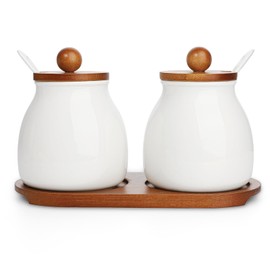 Sailench Ceramic Sugar Bowl Set of 2, Sugar Bowl with Lid and Spoon