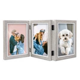 Shampsen 3 Picture Frames 13 x 18 cm Collage Grey with Hinged Triple Foldable Frame Table Top Desk Display Gift for Mother Friend