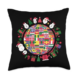 Christmas Xmas Around Globe Flags Of World Throw Pillow