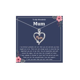 JOPLY Gifts for Mum, Sterling Silver Heart Cubic Zirconia Pendant Necklaces Jewellery Gifts for Mum from Daughter Son, Perfect Christmas Mothers Day Birthday Gift with Gift Box