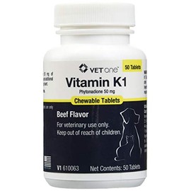 Vet One Vitamin K1 Chewable Tablets - Vitamin K1 for Dogs, Beef-Flavored Chewable Vitamins For Cats and Dogs (50 Tablets, Phytonadione 50mg)
