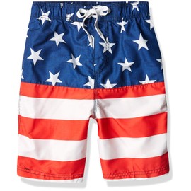 Kanu Surf Boys' Echo Quick Dry UPF 50+ Beach Swim Trunk, Flag II R/W/B, Large (7)