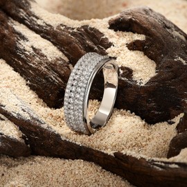 SweetJew Mens Moissanite Wedding Band 88 Round Cut 4 Rows of D Color VVS1 Clarity 925 Sterling Silver Promise Ring Engagement Band Gifts for Him Size 7-14, Stone, Moissanite