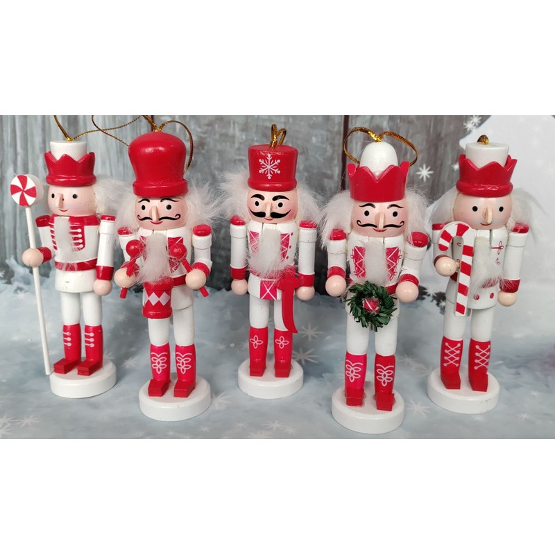 Premier Set Of 5 Nutcracker Christmas Decorations Wooden Tree Decorations