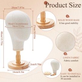 RattanView 2 Pcs Wig Stand with Head 23 Inch Linen Mannequin Head Stand with Wooden Stand Wig Head Stand Mannequin Head for Hats Canvas Head for Wigs Hats Caps Headdress Home Store Hair Salon