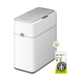 EKO Automatic Bathroom Trash Can with Lid, 2.1 Gallon Touchless Garbage Bin with Removable Bucket, Slim Stainless Steel Garbage Bin, Motion Sensor Trash Can for Bathroom, Bedroom, Office, White