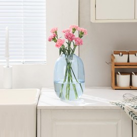 YANWE1 Blue Glass Vase, Large Glass Vase, Flower Vase, Tall Vase, Modern Vase, Decorative Vase, Floor Vase for Living Room, Bedroom, Kitchen, Mantle, Shelf, Wedding, Office, Entryway, 10 Inches