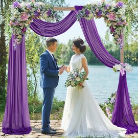 FUHSY Wedding Arch Draping Fabric - Purple Chiffon Drapery for Wedding Arch & Ceiling - 6 Yard, 2 Panels - Sheer Drapes for Weddings
