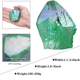 KYEYGWO Titanium Coated Green AB Crystal Cluster, Angel Aura Quartz Cluster Decorative Rock Geode Mineral Specimen for Home Shelf