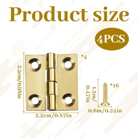 Small Hinges,4 Pack 1 Inch Door Hinges,Small Hinges for Wood with Hinge Fixing Screws,Cabinet Hinges,Mini Hinges,Small Brass Hinges for Wooden Gates Windows Wardrobes Drawers(25x20x1.2mm)