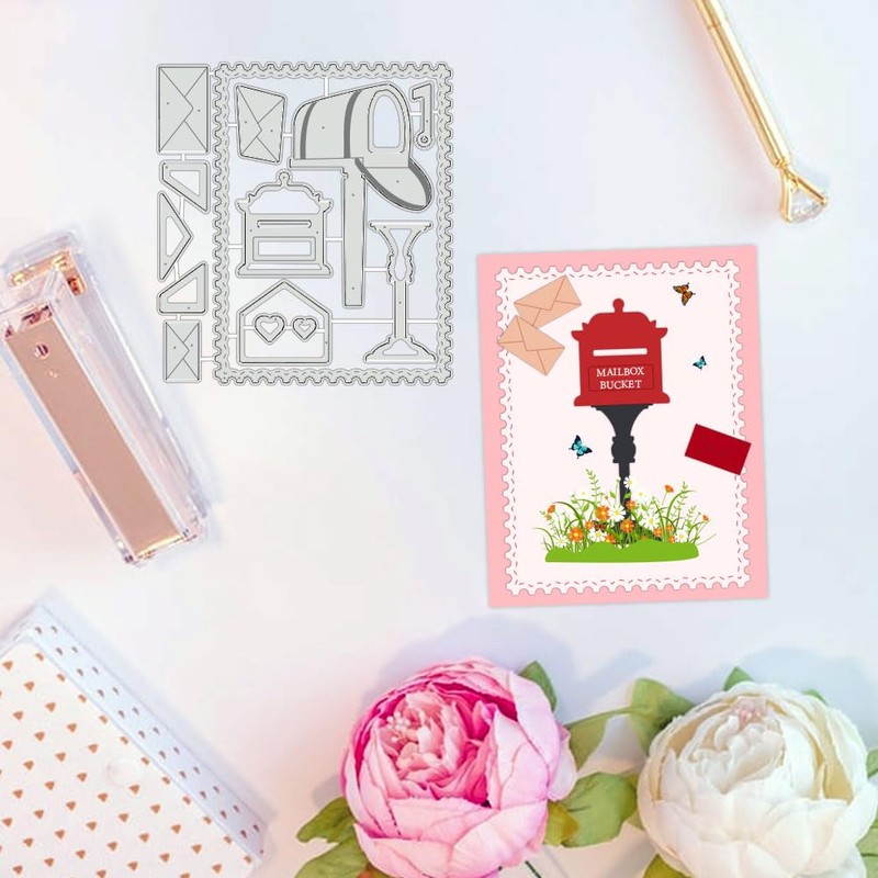 BENECREAT Mailbox Cutting Dies, Envelope Mailbox Bucket Decorative Embossing Template