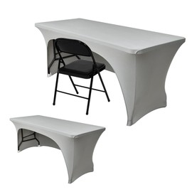 Nasitos 2 Pack Spandex 4 ft Table Cloth-Open Back Stretch Grey Fitted Tablecloth Rectangle Tables, Washable and Wrinkle Resistant Table Covers for Parties, Wedding, Banquet, Trade Show