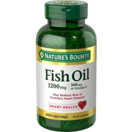 Nature's Bounty Aceite de Pescado, Apoya la Salud del Corazón, 1200 mg, 360 mg Omega-3, Cápsulas blandas de liberación rápida, 200 ct