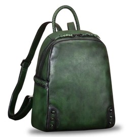 IVTG Genuine Leather Backpack for Women Vintage Real Leather Knapsack Purse Rucksack Fashion Daypack Bag High Capacity (DarkGreen)