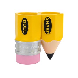 JANKOW Pencil Shaped Pen Holder, Sharp-Dull Pencil Holder, Funny Pencil Holder, Pencil holder container storage box for Students Teachers Office Desk Gift (Yellow)