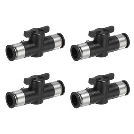 PATIKIL 16mm (3/5") Push to Connect Fittings Ball Valve, 4 Pcs 0-60 Degree BUC Air Flow Control Valve Quick Straight Connectors Air Hose Fitting for Pneumatic System Pipeline, Black