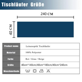 YUNSHANGHE Table Runner Waterproof 40 x 240 cm Table Runner Spring Modern Linen Look Washable Table Runner Perfect for Dining Room Party Holiday Decoration (Blue)