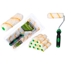 ToolSpace Set of 10 Paint Rollers + Handle - 11 cm - Polyacrylic Paint Rollers for Varnishes Fur Rollers Painting Paint Rollers Lambskin Roller Paint Roller Brush DIY