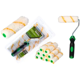 ToolSpace Set of 10 Paint Rollers + Handle - 11 cm - Polyacrylic Paint Rollers for Varnishes Fur Rollers Painting Paint Rollers Lambskin Roller Paint Roller Brush DIY
