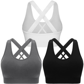 Double Couple Sports Bras for Women Padded High Impact Seamless Criss Cross Back Workout Tops Gym Activewear Bra Large