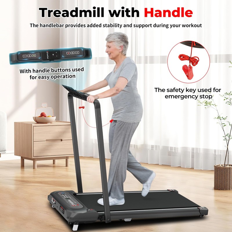 SubSun 2 in 1 Folding Treadmill, Walking Pad with Handle