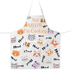 JNIAP Cat Apron With Pockets Cat Pattern Apron Cat Cooking Apron Not Meow I'm Cooking Cat Kitchen Aprons For Women (Meow I'm Cooking wh), Large