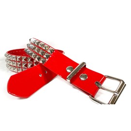 Patent Red Three Row Pyramid Stud Belt Vegan Leather Punk Goth Alternative USA Made (S)