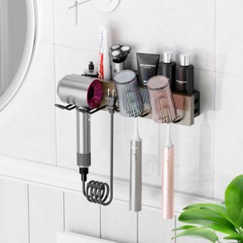 ZYG Hair Dryer Holder,Wall-Mounted Bathroom Organizer Self Adhesive Organizer,Compatible with Dyson Hair dryers(1 Pack Walnut)