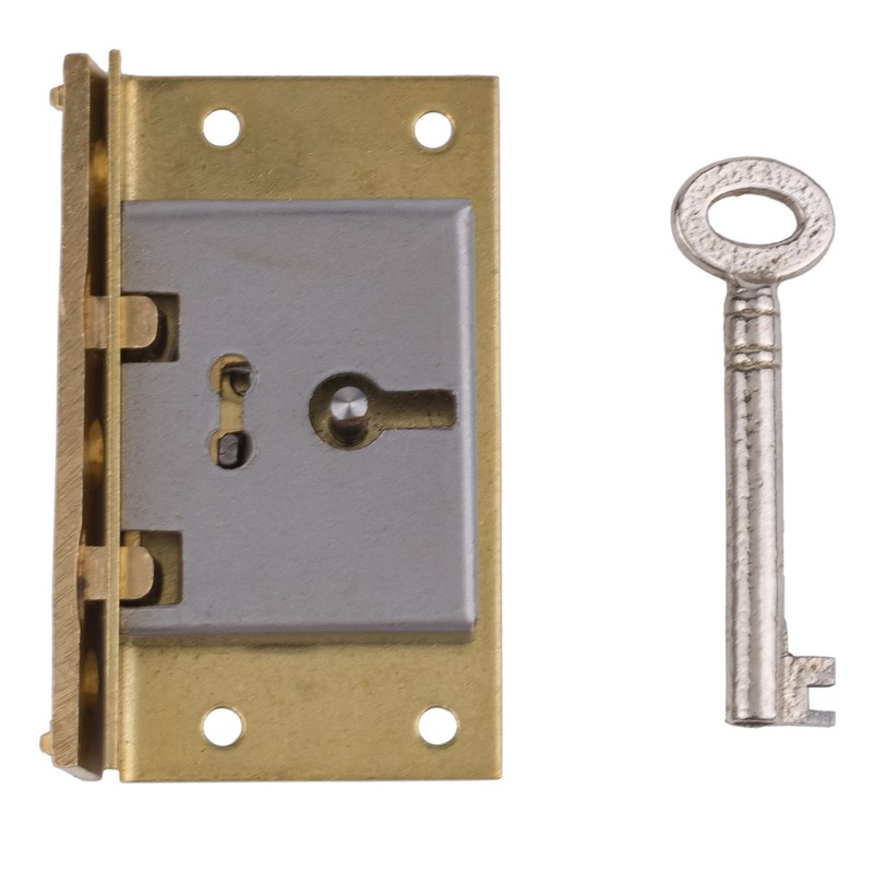Large Brass Half Mortise Chest or Box Lid Lock w/Skeleton