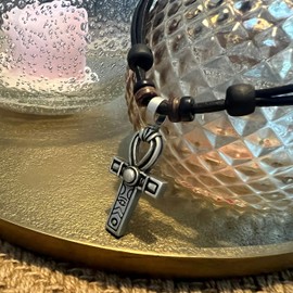 HANA LIMA Anch Ankh Crux Leather Necklace Egyptian Cross Bow Cross, Leather, 0