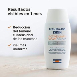 ISDIN FotoUltra 100 Active Unify SPF 50 +, Protector Solar Facial con color + Fotoprotector Fusion Water SPF 50, Protector Solar Facial de fase acuosa para uso diario, Textura ultra ligera, 50 ml