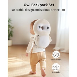 Fortella Baby Head Protector Backpack, Adjustable Strap, Head Protection for Baby Learning Walking Cushion,w Socks & Baby Knee Pads for Crawling, Baby Safety Harness, Gift for Toddler 5–24 Months(Owl)