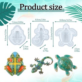 3Pcs Animal Resin Molds, Turtle Frog and Lizard Shapes Silicone Molds,