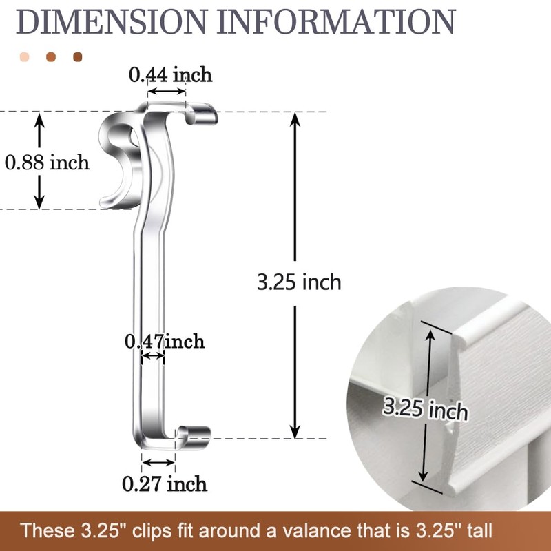 Valance Clips for Blinds, 3.25 Inch Valance Clips, Clear Plastic