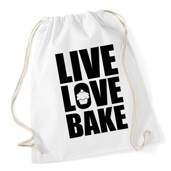 Hippowarehouse Live Love Bake Drawstring Cotton School Gym Bag 37cm