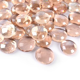 HUIANER Flat Glass Marbles 1lb, 100PCS Pink Flat Gems Glass Beads for Vase Filler Garden Aquarium Tank Pebbles Table Floral Decoration