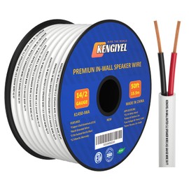 KENGIYEL 14/2 Speaker Wire (50 Feet) 14AWG Gauge in Wall Audio Speaker Wire, Fire Safety CL2 CL3 Rated Audio Speaker Cable/ 14 Gauge-2 Conductors CCA (Copper Clad Aluminum) Electrical Wire