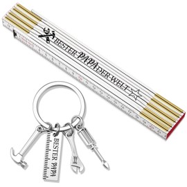 SATINIOR Papa Gift Set Ruler 2 m and Craftsman Keyring Creative Engraving Folding Ruler 2 Metres Wooden Ruler Dad Christmas Gifts for Father's Day Birthday for Best Dad