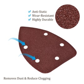 Kozelo 50pcs Mouse Sander Detail Sandpaper - [60 Grit, 3.5" x 5.5"] Triangle Hook and Loop Assorted Sanding Pads Sheet for Wood Furniture Polishing Use | 5 Hole, Aluminum Oxide